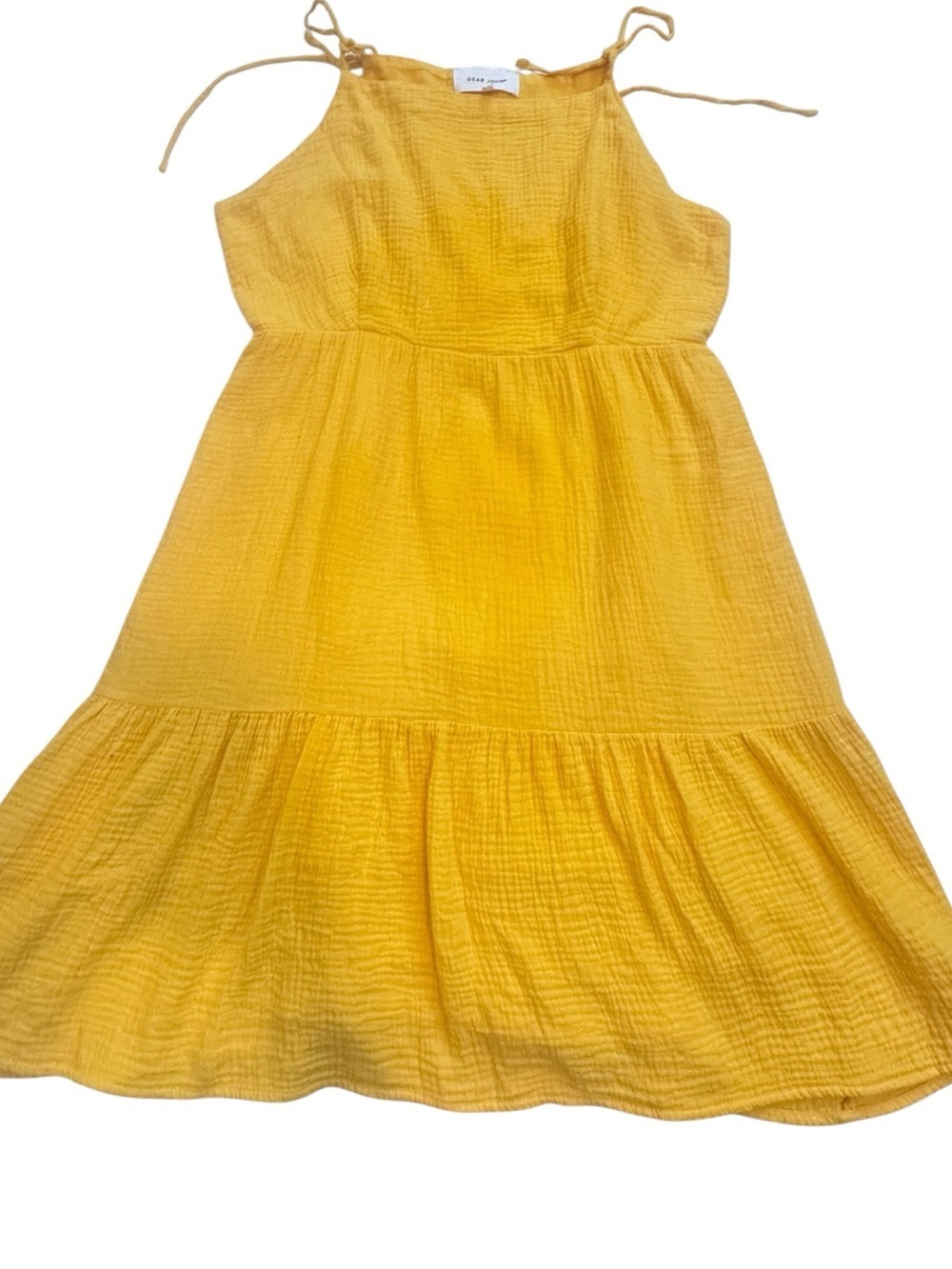 Dear John Yellow Gauze Sundress sz L Tiered Boho Cottagecore Summer Mini Dress